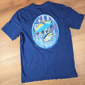 Guy Harvey Men’s Fishing Shirt Small Blue Short Sleeve Graphic Fish Outdoor Tee